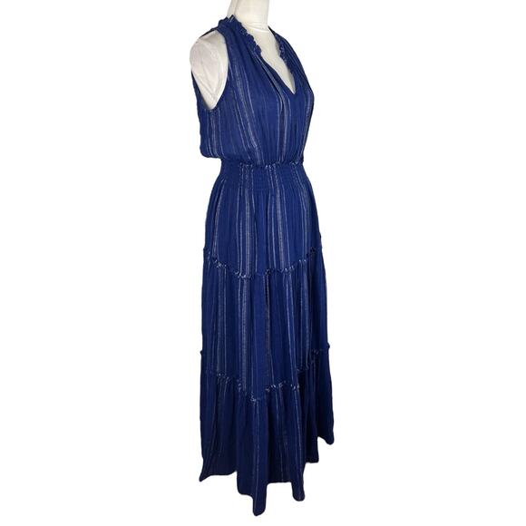 Rails Loulou Blue Noja Stripe Sleeveless Linen Blend Tiered Maxi Dress Sz Medium - Picture 6 of 12